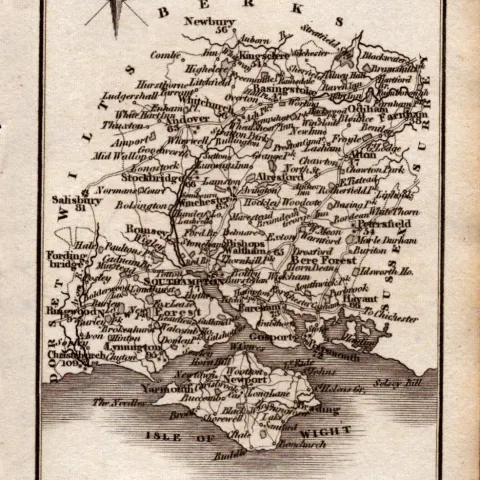 Hampshire Antique Copper Engraved George IV Map by Sidney Hall.