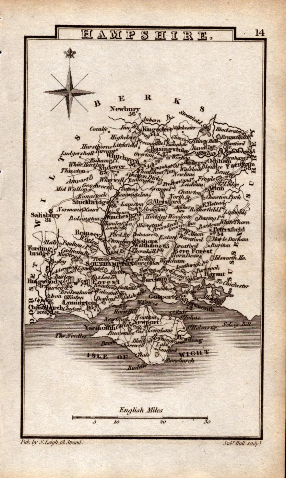 Hampshire Antique Copper Engraved George IV Map by Sidney Hall.