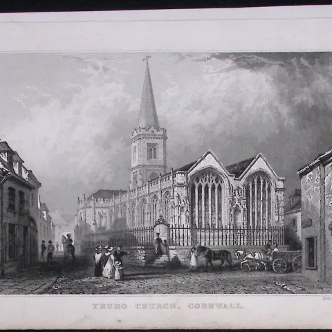 Cornwall Truro Town Church Antique 193 Years-Old Steel-Engraving-39