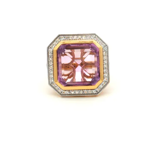 HRD Certified Pink Amethyst & White Topaz Ring – 925 Sterling Silver