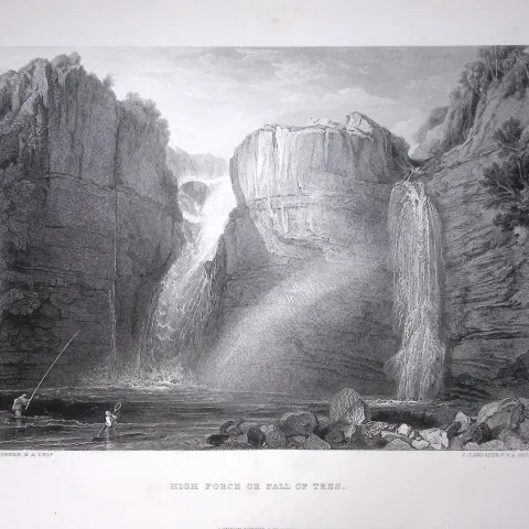 J.M.W Turner High Force of Fall of Tees Yorkshire Antique Steel Engraving-101-TR
