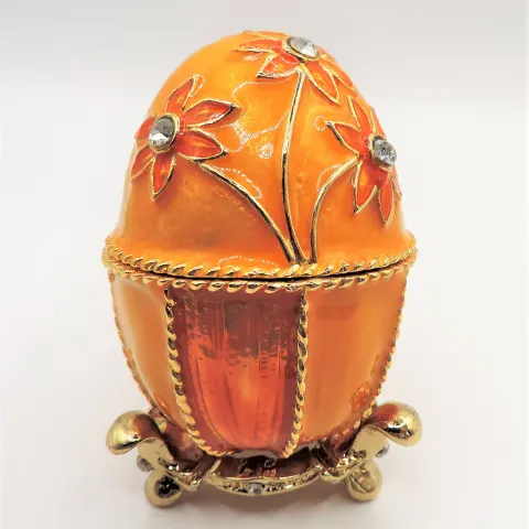 Faberge Style Jewelled Enamel Egg Trinket Box & Stand
