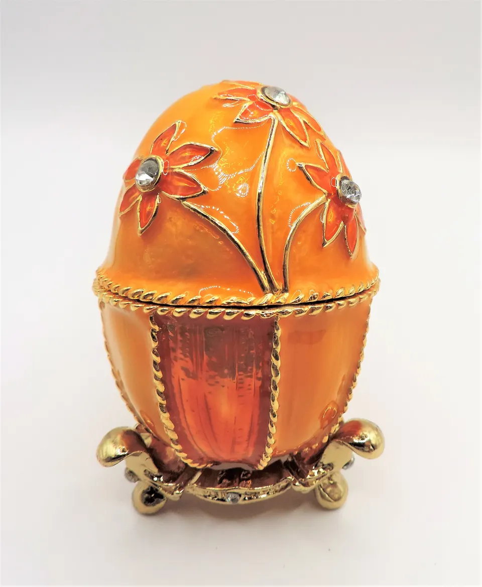 Faberge Style Jewelled Enamel Egg Trinket Box & Stand