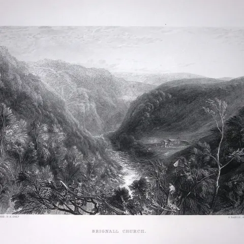 J.M.W Turner Brignall Church Durham Antique Steel Engraving-100-TR