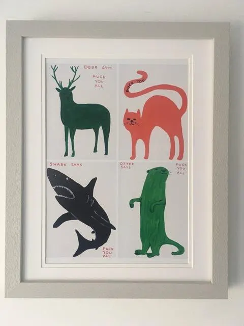 David Shrigley OBE (b 1968) ‘F*** You’ Offset Lithograph, Mini Series Framed, Edition, 2022