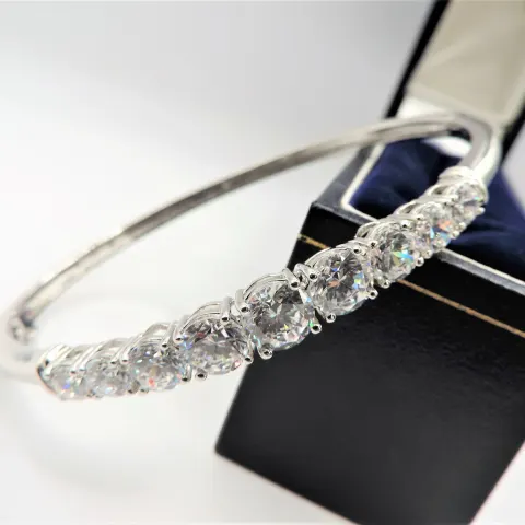 Sterling Silver 8CT CZ Gemstone Bangle New with Gift Pouch
