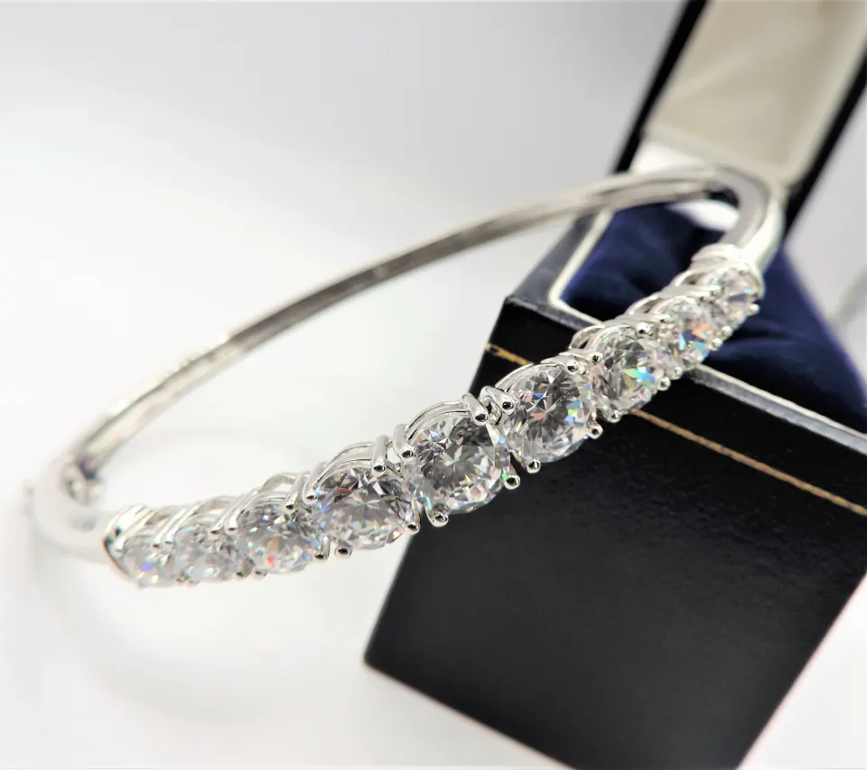 Sterling Silver 8CT CZ Gemstone Bangle New with Gift Pouch