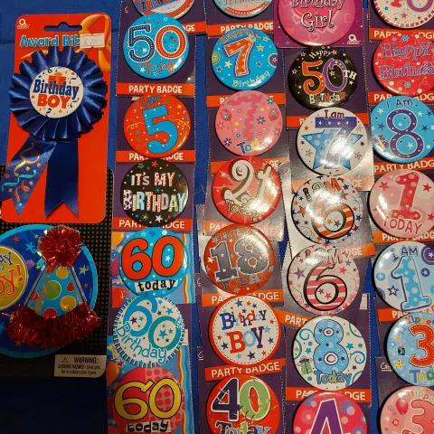 Selection of Birthday Badges. Minimum of 30