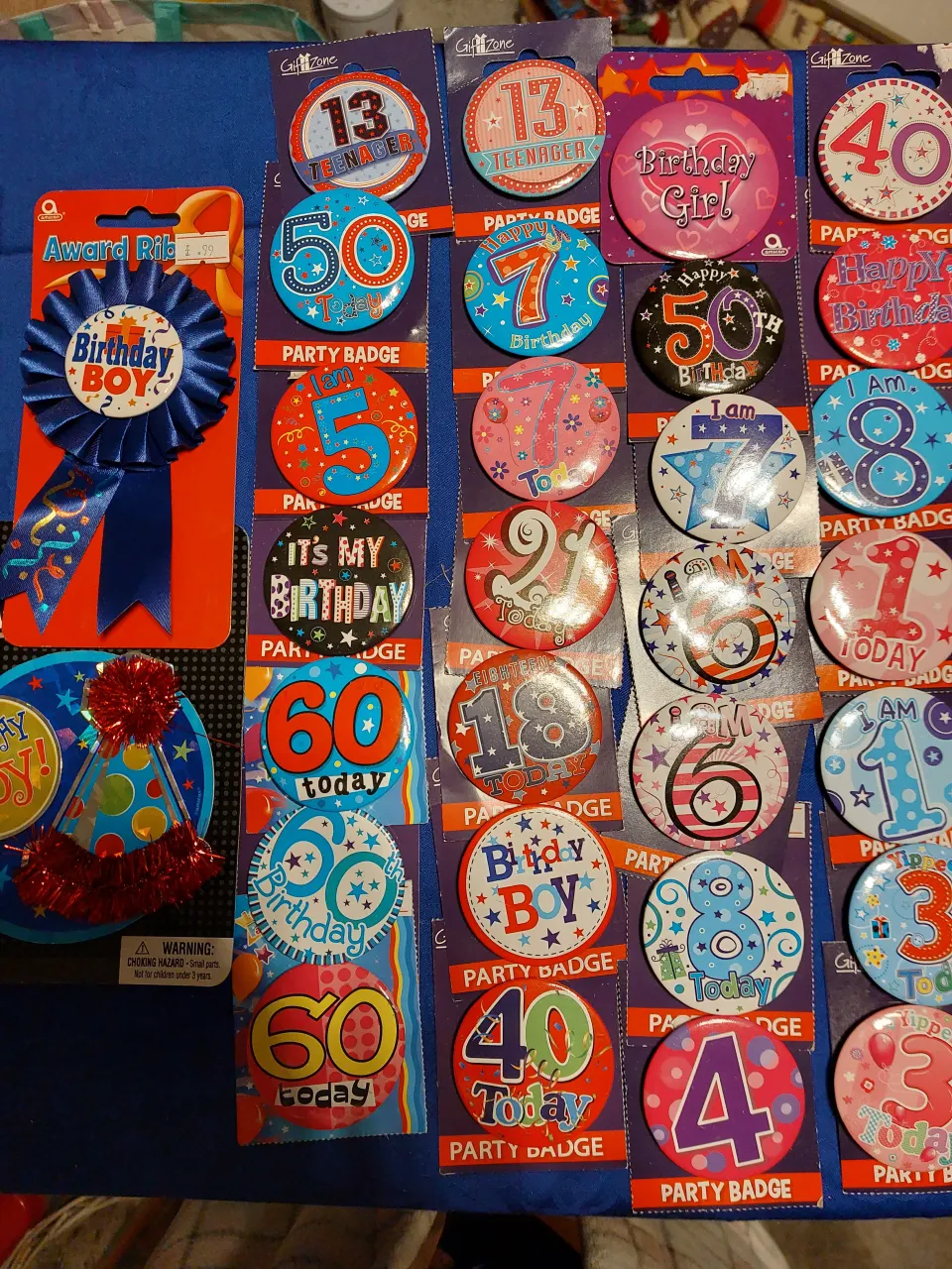 Selection of Birthday Badges. Minimum of 30