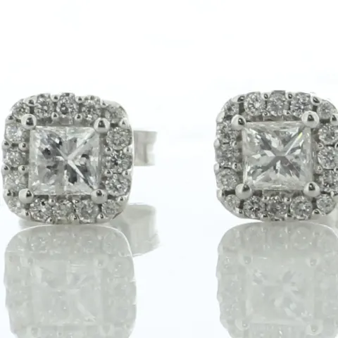 9ct White Gold Princess Cut Halo Diamond Stud Earring 0.50 Carats