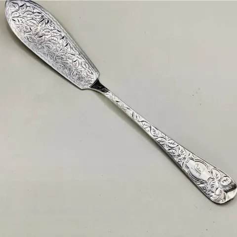 Ornate Antique Solid Sterling Silver Butter Knife, London 1834 Henry John Lias.