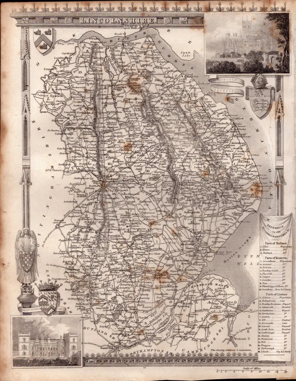 Lincolnshire Steel Engraved Victorian Thomas Moule Antique Map.