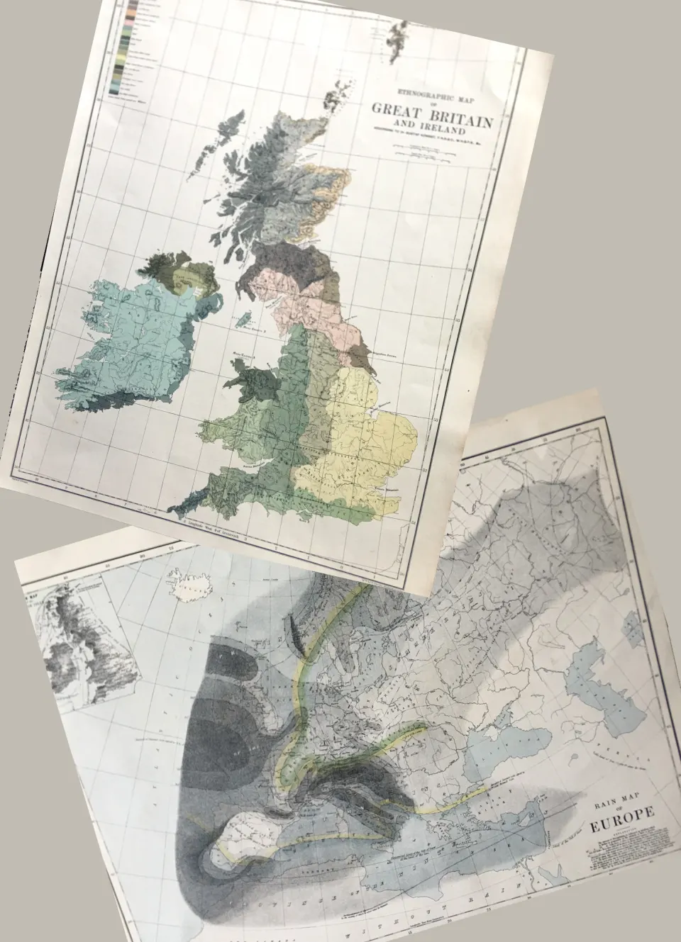 Antique Victorian  Ethnographic Map Great Britain & Ireland.