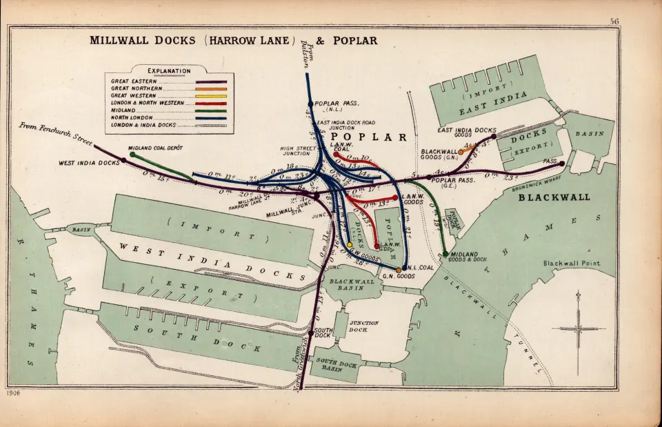 Millwall Docks Harrow Lane & Poplar London Antique Railway Diagram-56.