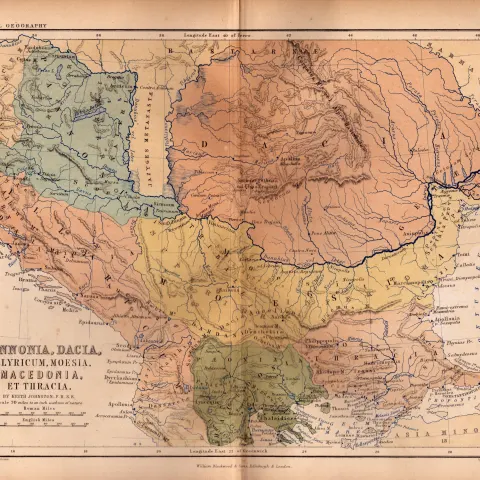 Antique 1867 Coloured Classical Geography Map Pannonia Dacia.