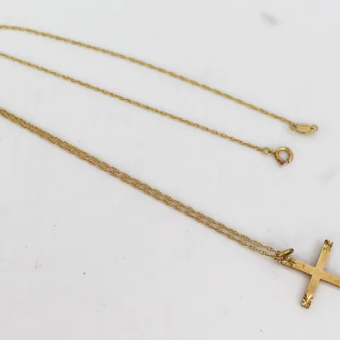 Vintage 9ct Gold Cross on 14ct Gold Chain