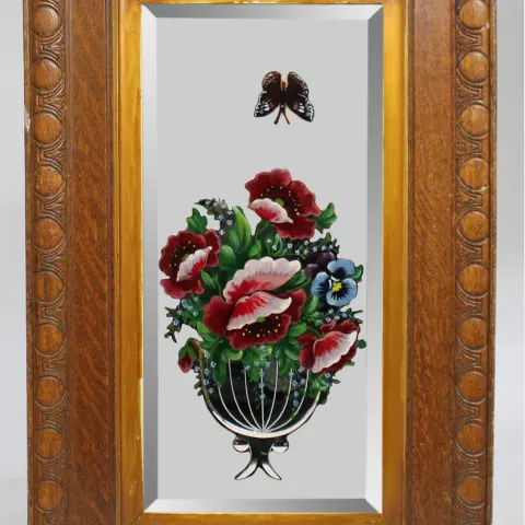 Victorian Painted Mirror Set in Heavy Oak Frame