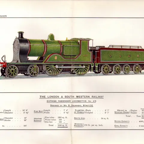 London & South Western Railway Coloured Antique Book Plate.