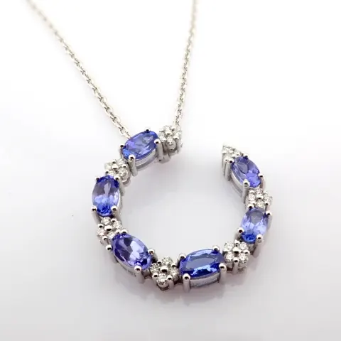 14K White Gold Necklace Detailed With Tanzanite and Brilliant Diamonds