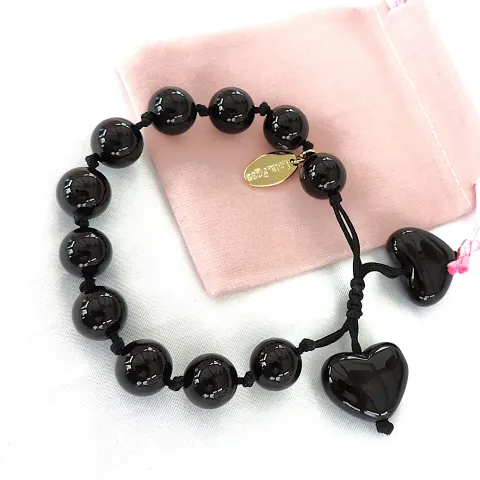 Lola Rose Polished Black Agate Hearts Bracelet 'New'