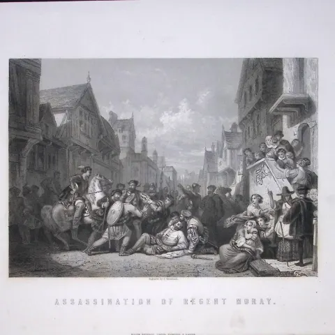 Assassination of Regent Moray Scotland Antique 152 Years-Old Engraving-25