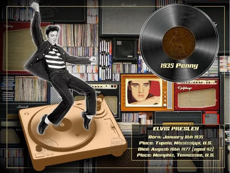 Elvis Presley "The King" Original 1935 Birth Penny Designed Metal Coin Gift Set