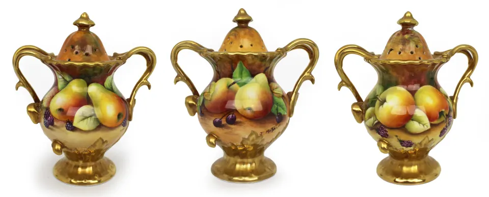 Set of 3 Coalport Hand Painted Fruit Pot Pourri