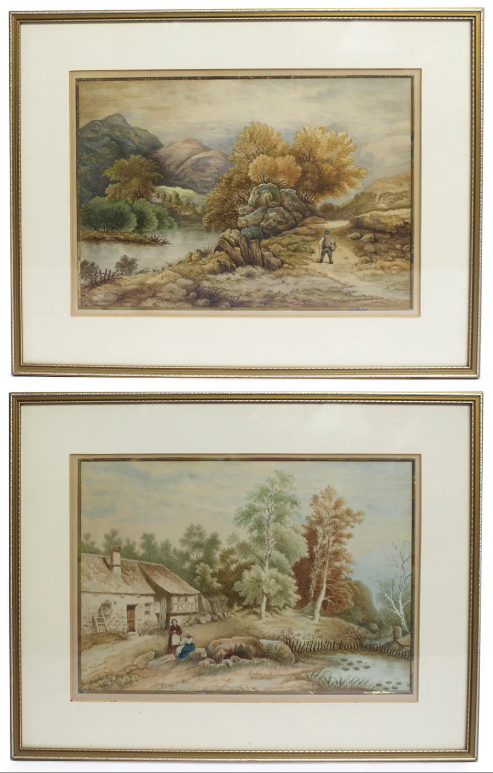 Pair of 19th c. Watercolours by Th.Thibault 1891