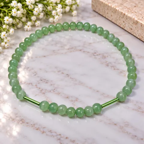 Green Beaded Necklace with Metallic Accents