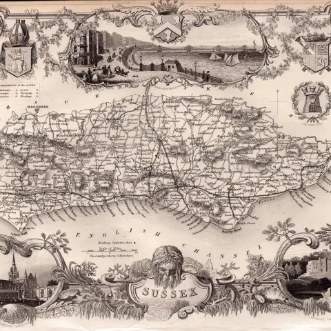 Sussex Steel Engraved Victorian Antique Thomas Moule Map.