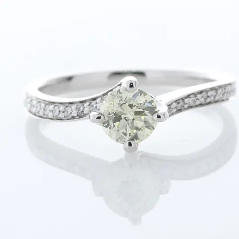 18ct White Gold Single Stone with Diamond set Shoulders Ring (0.57) 0.72