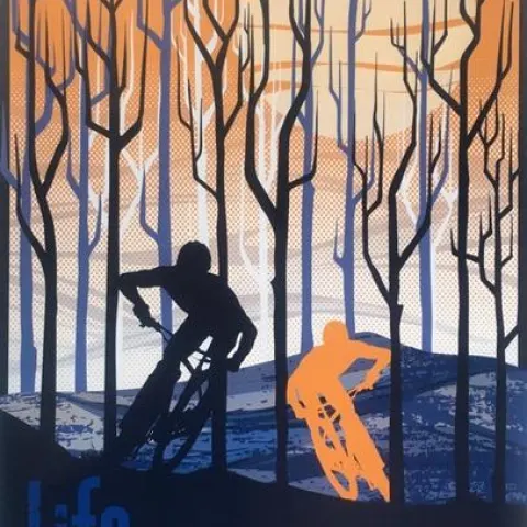 Filsouf. S (b1994) ‘Life Behind Bars’, Mountain Bike, X Trail, Lithograph. 2024.