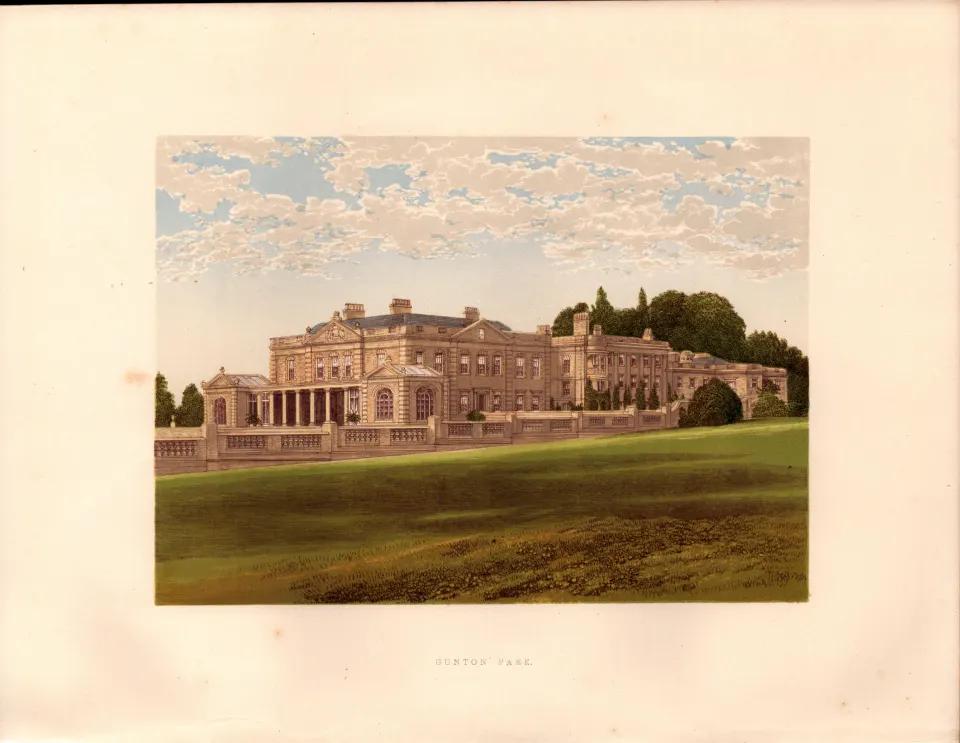 Gunton Park Norfolk Gilt-Edge Coloured Antique Book Plate.