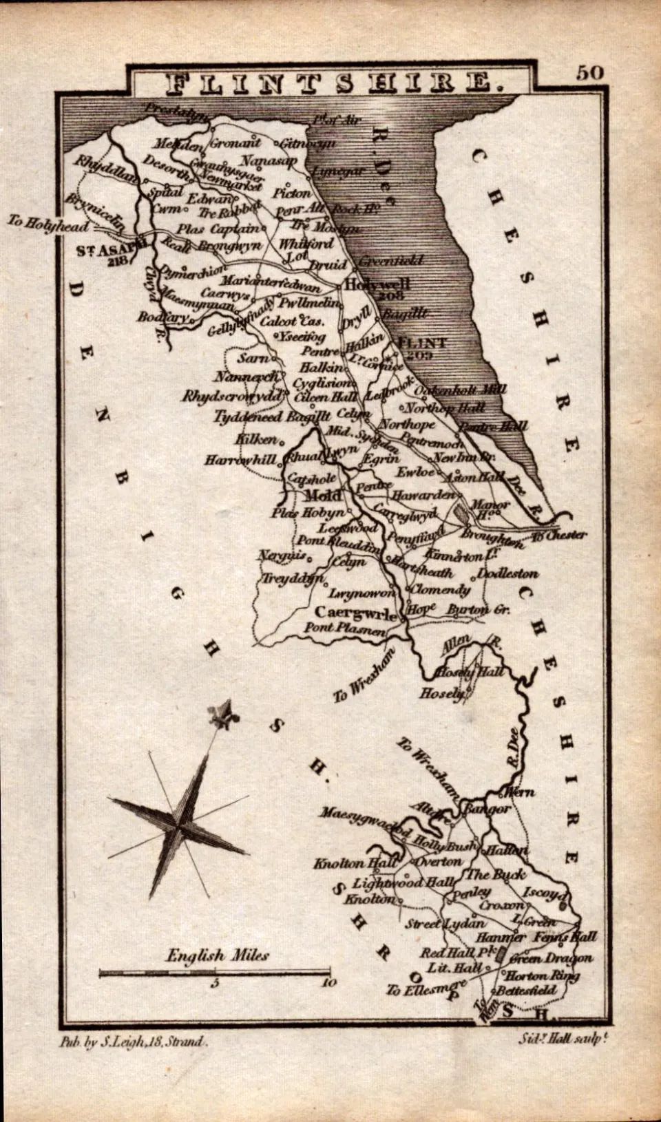 Wales Flintshire Antique Copper Engraved George IV Map by Sidney Hall.