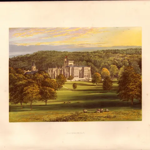 Capernwray Hall Carnforth Lancashire  Gilt-Edge Coloured Antique Book Plate.