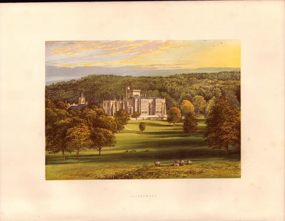 Capernwray Hall Carnforth Lancashire  Gilt-Edge Coloured Antique Book Plate.