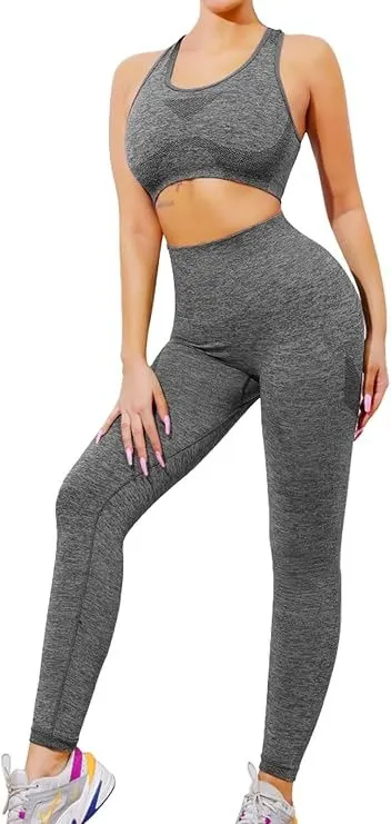  2 Pcs Gym Clothes For Women Seamless Tracksuit Size Large