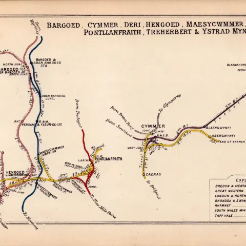 Bargoed Cymmer  Hengoed Penalita Wales Antique Railway Diagram 65.