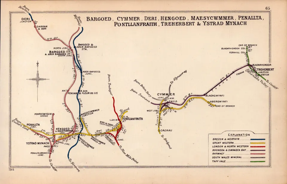 Bargoed Cymmer  Hengoed Penalita Wales Antique Railway Diagram 65.