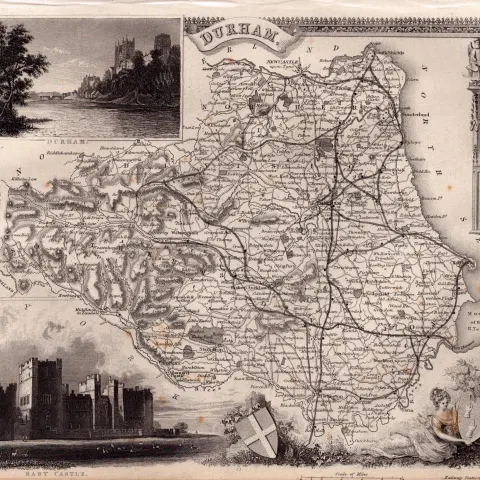 Durham County Steel Engraved Victorian Thomas Moule Antique Map.