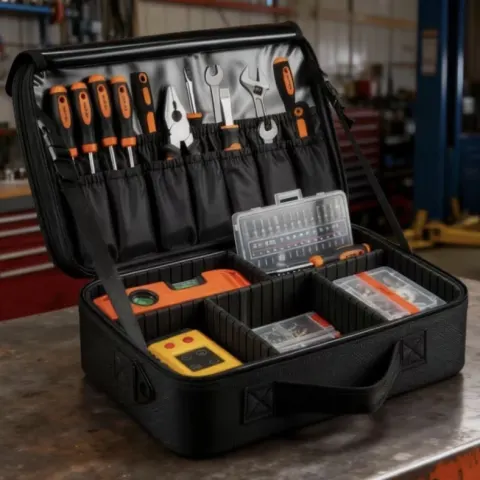 Large Portable Tool Storage Bag – Wide Opening Tool Organiser With Adjustable Dividers & Shoulder St