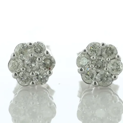 9ct White Gold Round Cluster Diamond Stud Earring 0.50 Carats