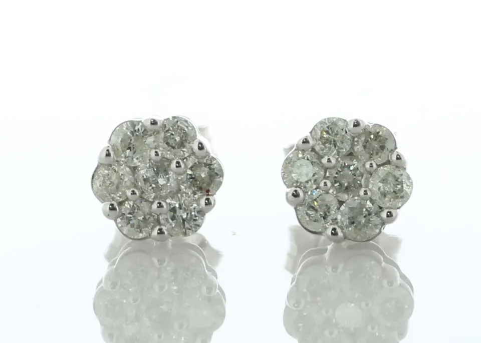 9ct White Gold Round Cluster Diamond Stud Earring 0.50 Carats