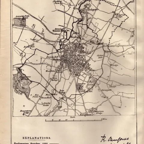 Antique 139 Years-Old Scarce Map Leicester City Boundary Changes 1885.