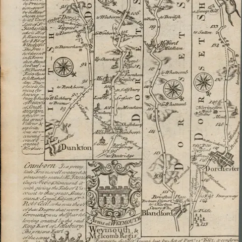 Britannia Depicta E Bowen c1730 Map Cranborn Dunkton Weymouth Dorchester.