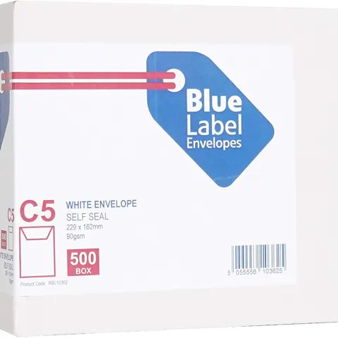500 x Blue Label C5 229 x 162 mm 90 gsm Pocket Self Seal Envelope RRP £18.99 L13c