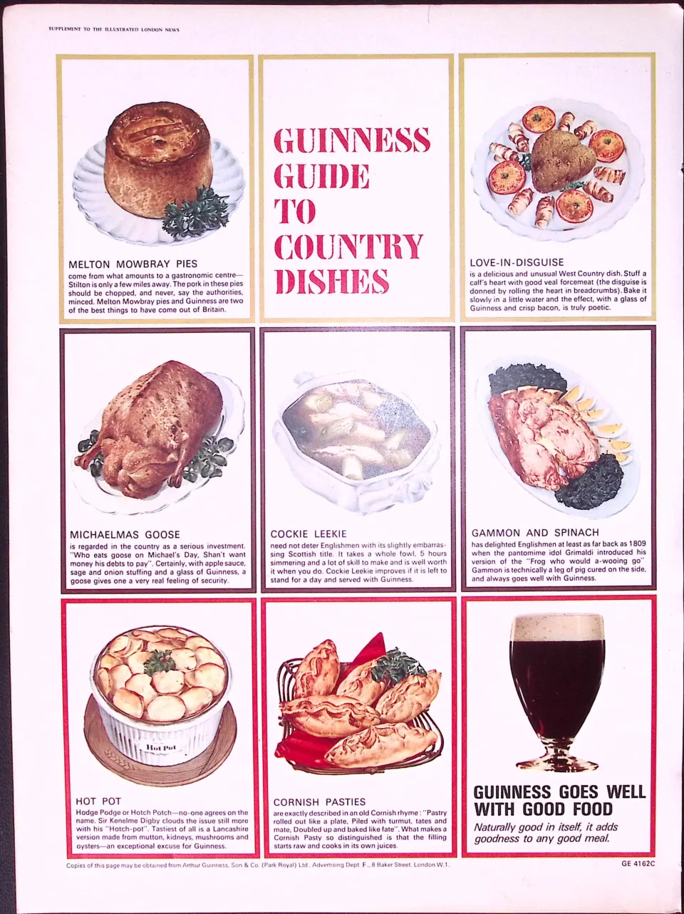 Guinness 1966 Original 59 Years-Old Print Country Dishes G.E. 4162-C