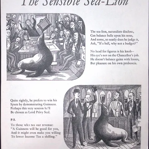 Guinness 68 Years-Old Advert 1957 Sensible Sea-Lion  Print: G.E.2335-A