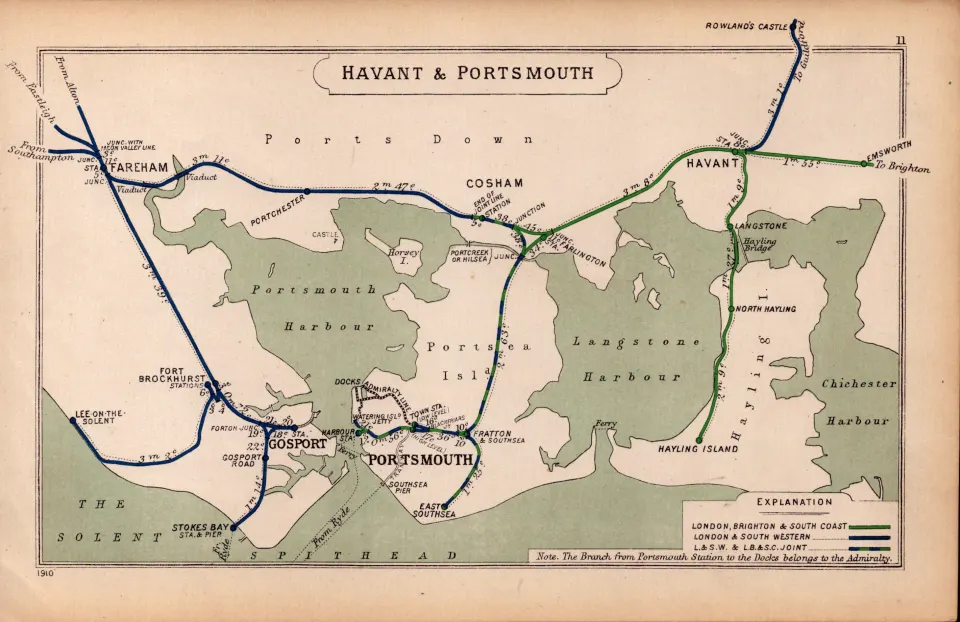 Havant & Portsmouth Gosport, Fareham Antique Railway Diagram-11.
