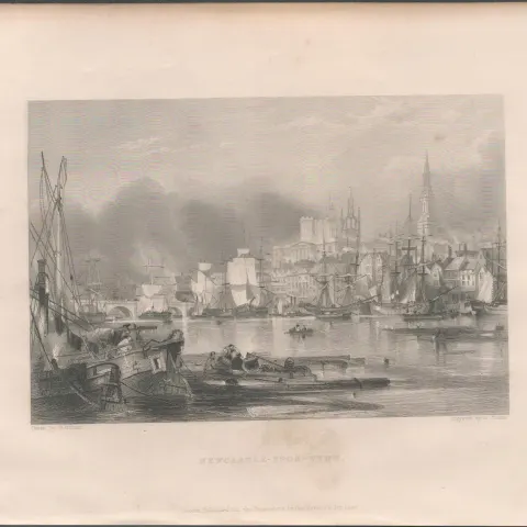 Newcastle Upon Tyne  Antique 1842 Steel Engraving.